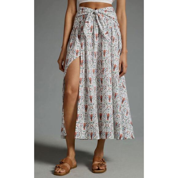 By Anthropologie Poplin Tie-Front Side-Slit Skirt Oyster White Vase Pottery XS - Picture 1 of 10